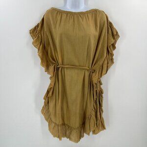 Jen's Pirate Booty M/L Kaftan Tunic Ruffle Trim Cotton Gauze Boho Hippie Resort